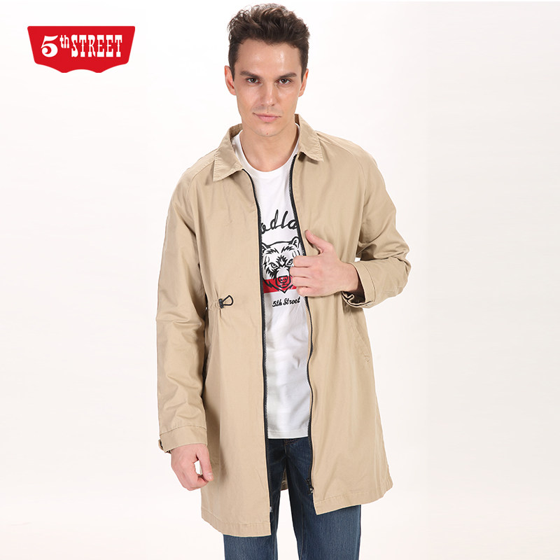 第五街新款男装中长款风衣春秋季休闲韩版修身外套650107-181
