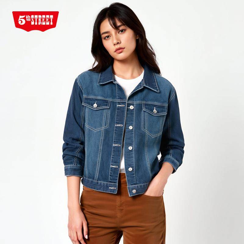 第五街5th street新款女装时尚百搭牛仔夹克宽松外套350802-243