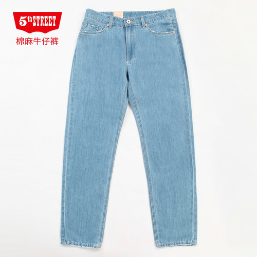 夏季薄款修身棉麻牛仔裤