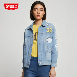 牛仔夹克350306 字母印花宽松女装 223 street潮流时尚 第五街5th