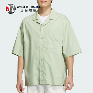 阿迪达斯Adidas夏季男士印花宽松运动休闲翻领衬衫短袖T恤 JL6056