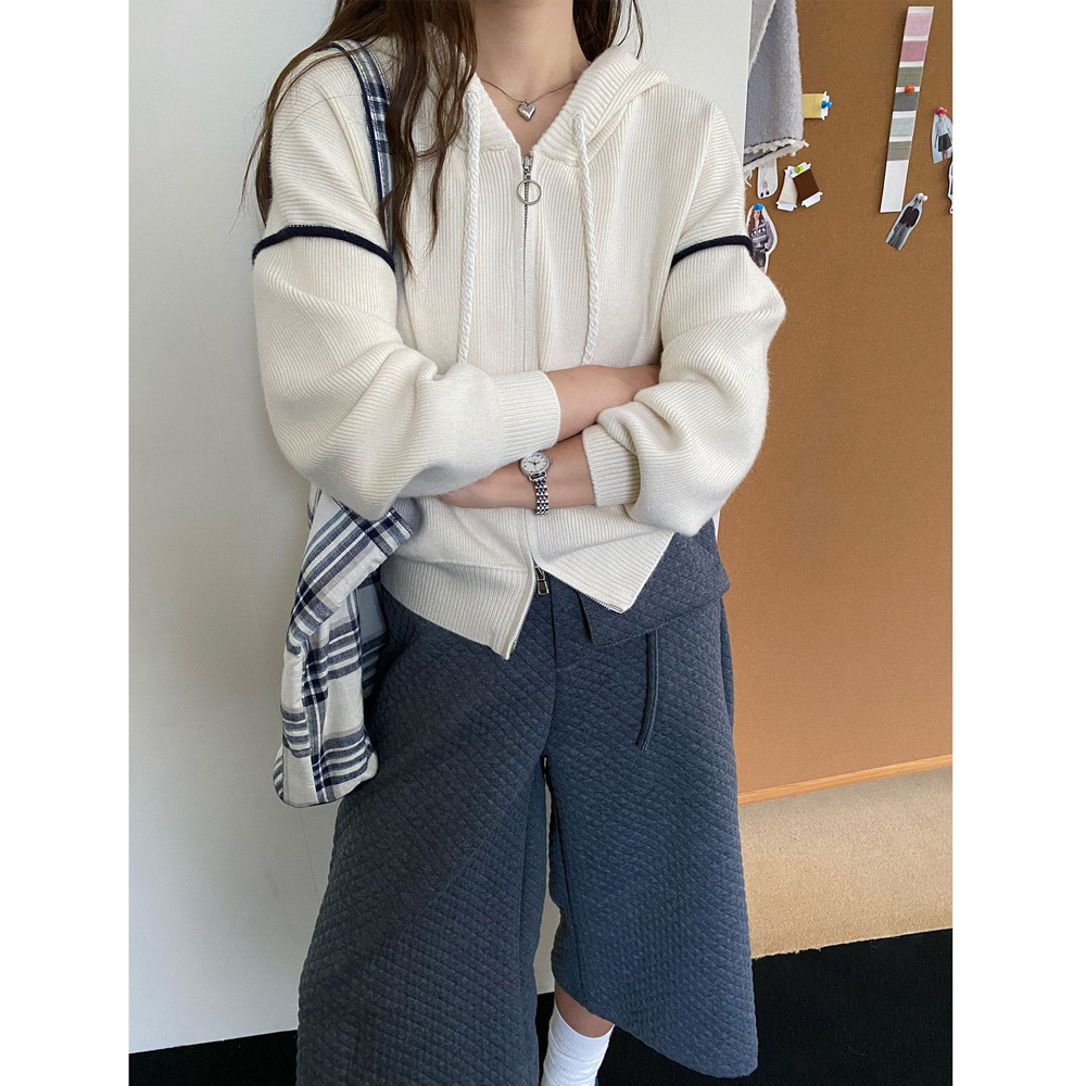 早秋韩系连帽针织开衫毛衣外套女