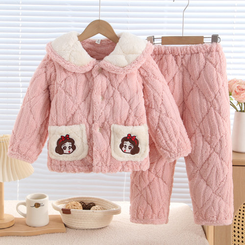 女童三层夹棉睡衣加厚保暖家居服