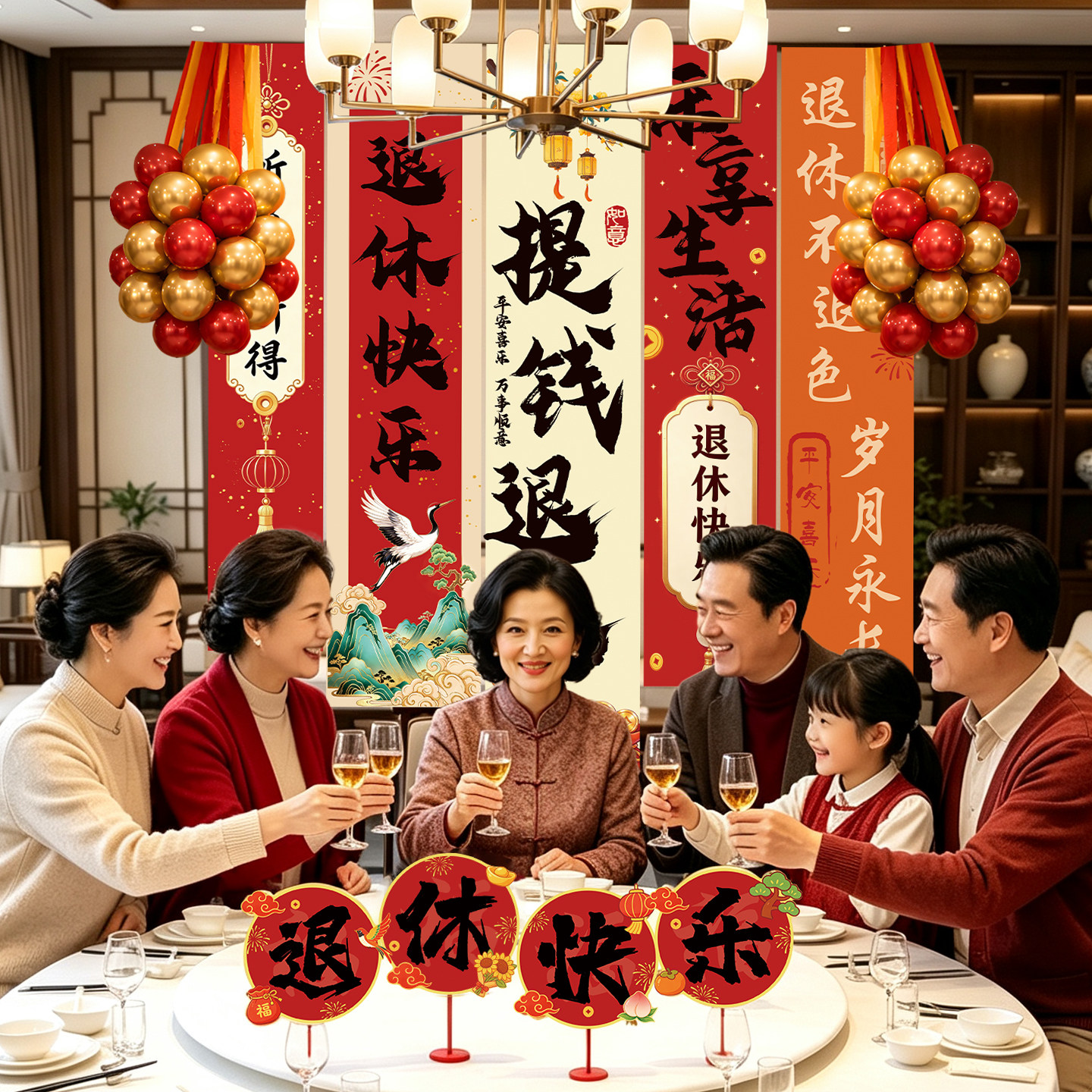 女士教师退休仪式感布置装饰气球kt板条幅包厢氛围背景墙拍照道具图片
