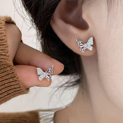 999足银镶锆耳钉韩版轻奢简约