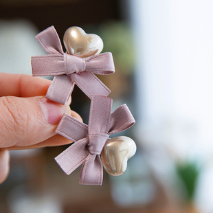 韩版儿童发夹珠光爱心迷你小蝴蝶结小压夹公主刘海夹宝宝侧边夹