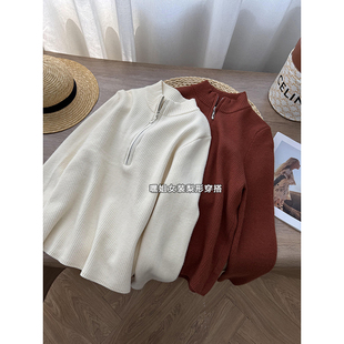 【冬恋】半拉链套头毛衣加绒加厚洋气休闲保暖立领长袖针织衫秋冬