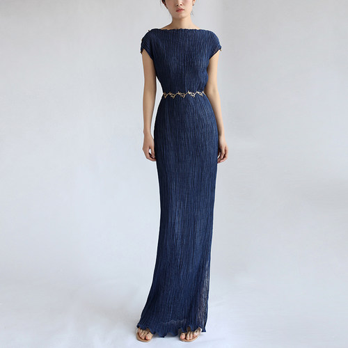 cicidream麻质收腰长款连衣裙