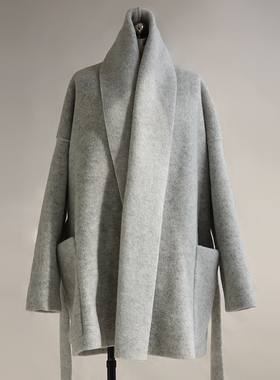 cicidream 羊毛厚款轻量感中长款大衣  花糖般柔软触感云朵浅灰色