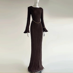 cicidream 鱼尾长裙连衣裙 油画墨绿色手工染色肌理饱满修身