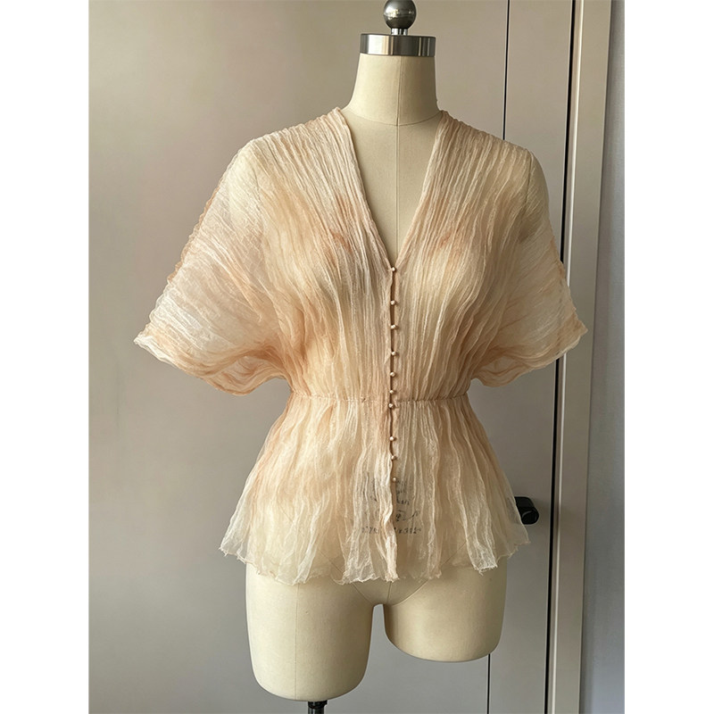 cicidream 雾感仙衣 双层朦胧桑蚕丝上衣衬衫单衣