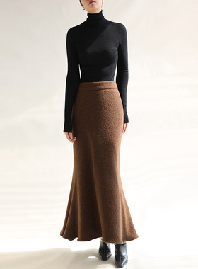 cicidream 非常保暖 又灵动有型秋冬灰色羊毛半身高腰鱼尾长裙