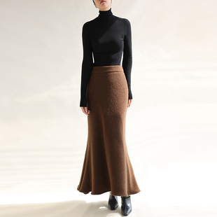 cicidream 又灵动有型秋冬灰色羊毛半身高腰鱼尾长裙 非常保暖