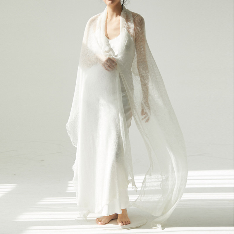 cicidream 【水母】温柔的白色拽地保暖亲肤宝宝山羊毛围巾大披肩