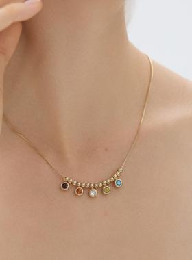 SOLDEVERANO蕃秀锁骨细链彩色颈链满天星原创设计项链