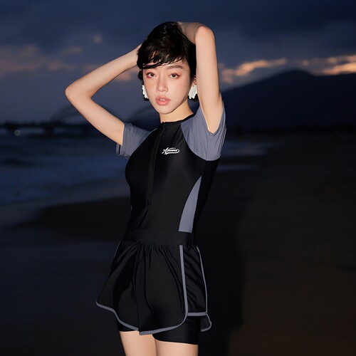 女连体大码双层裤游泳衣