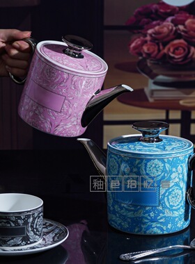 欧式轻奢陶瓷咖啡杯灰色巴洛克精致骨瓷糖罐银把手茶壶杯碟随手礼