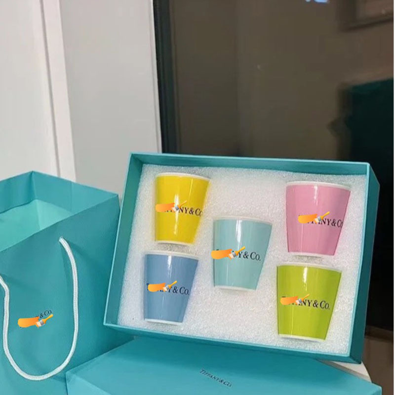简约时尚陶瓷仿纸杯250ml手握杯加厚防烫咖啡杯跨境热销五杯套装