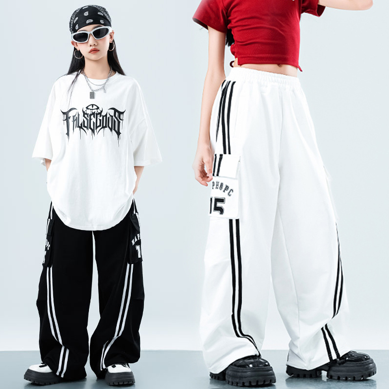 爵士街舞jazz裤子女童黑色运动裤2025新款秋男童白色儿童潮酷宽松