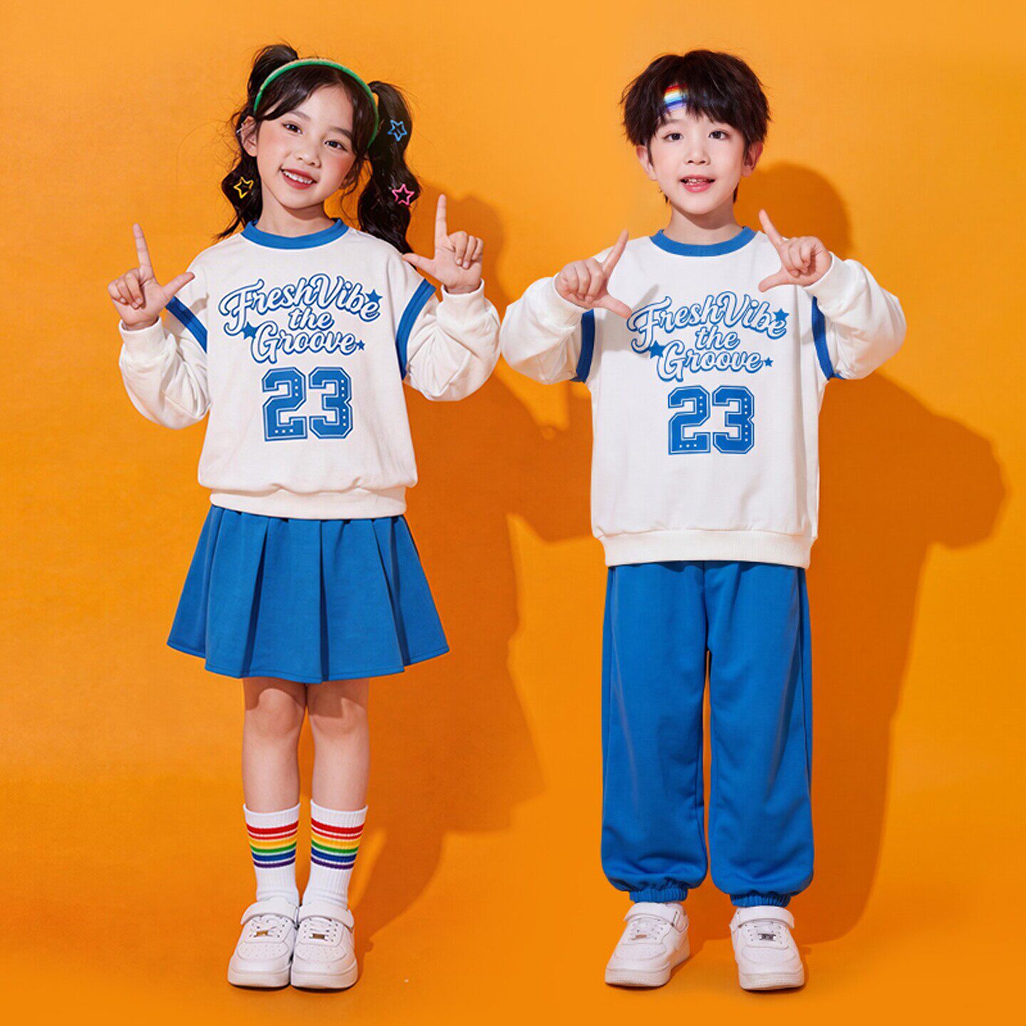 小学生运动会服装儿童啦啦队演出服幼儿园班服长袖卫衣套装学院风