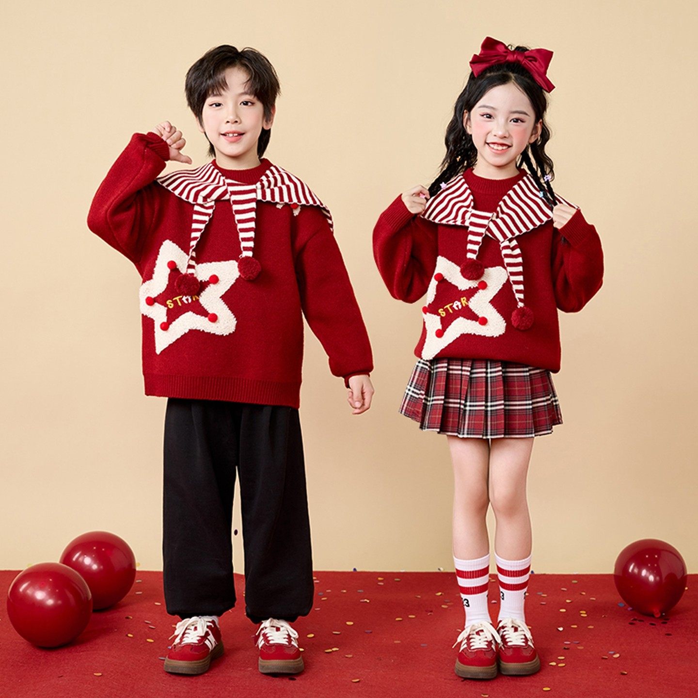 男孩演出服红色朗诵合唱比赛小孩男童幼儿园表演服装新年舞蹈口才