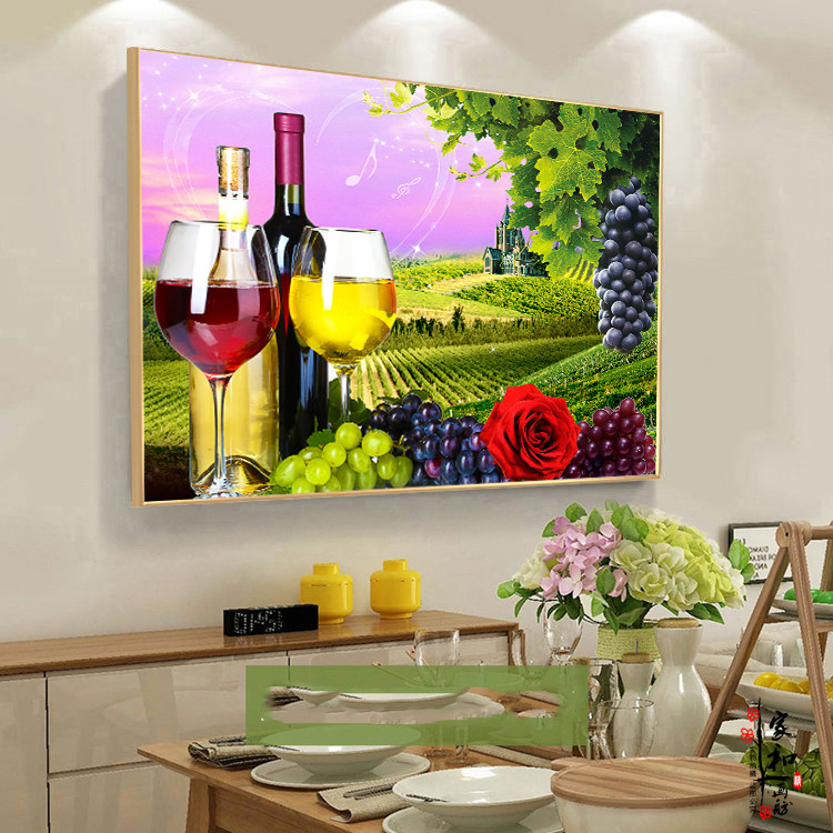 餐厅装饰画现代简约晶瓷镶钻画酒杯花卉墙画餐桌壁画水果挂画新款