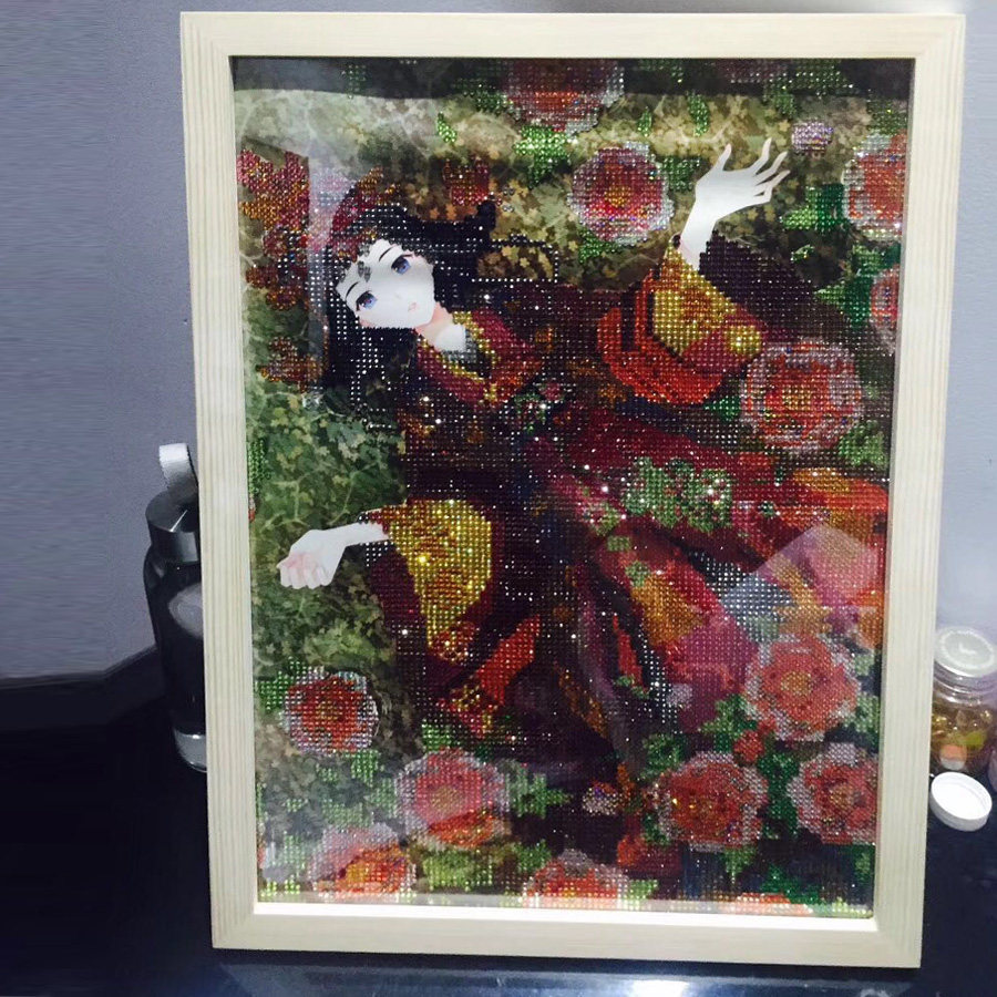 新款钻石画魔方钻玫瑰新娘贴钻画卧室挂画钻石贴画钻石绣成品装框
