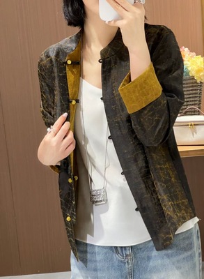 正反两穿龟裂纹真丝香云纱外套