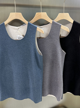 三针山羊绒桑蚕丝保暖背心中老年男士加厚无痕贴片圆领秋冬35710A