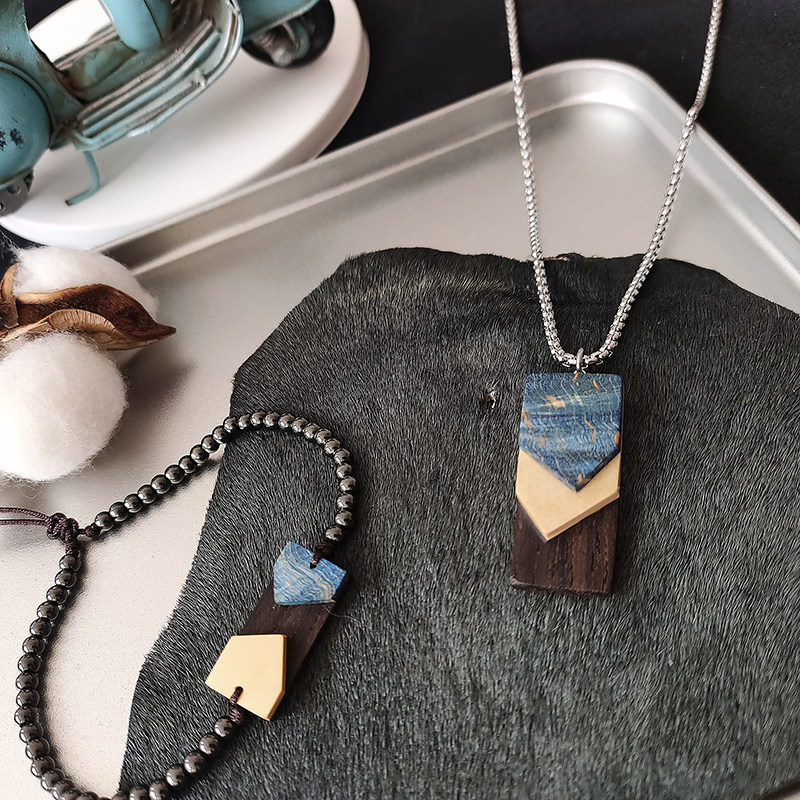 t-sail[擦黑儿]美式复古项链 阿美咔叽靛蓝 男款锁骨链机车潮搭