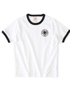 十贰码Leredita74S联邦德国刺绣队徽纯棉复古球衣短袖T恤 纯白色