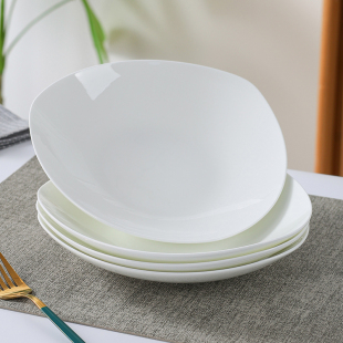骨瓷盘子菜盘家用纯白简约三角不规则深盘沙拉凉菜盘陶瓷餐具碗盘