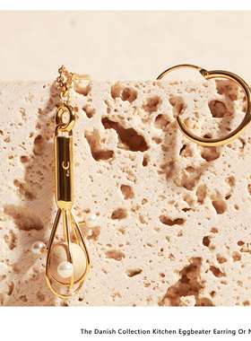 【theC】设计师品牌丹麦人黄铜镀18K金打蛋器项链耳环两用款