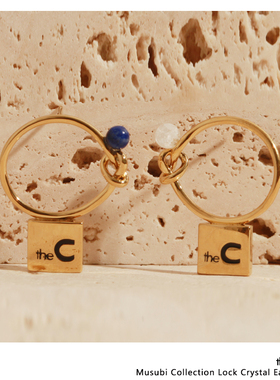 【theC】线结系列925银心锁白晶石青金石耳环