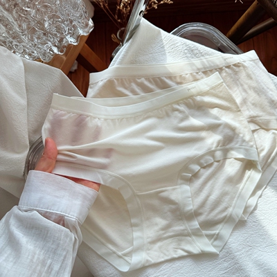 超薄奶肌空气裤镂空提花60支莫代尔女内裤女士中腰无痕桑蚕丝内裆