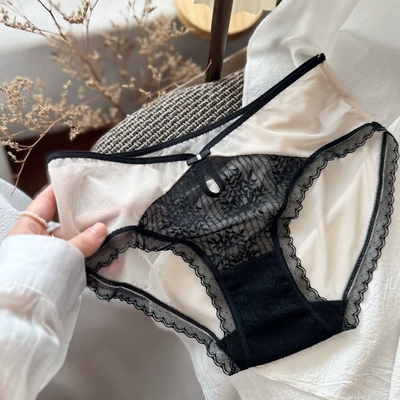 一眼沦陷~法式蕾丝高级感！禁欲黑色性感网纱透女生内裤女三角裤