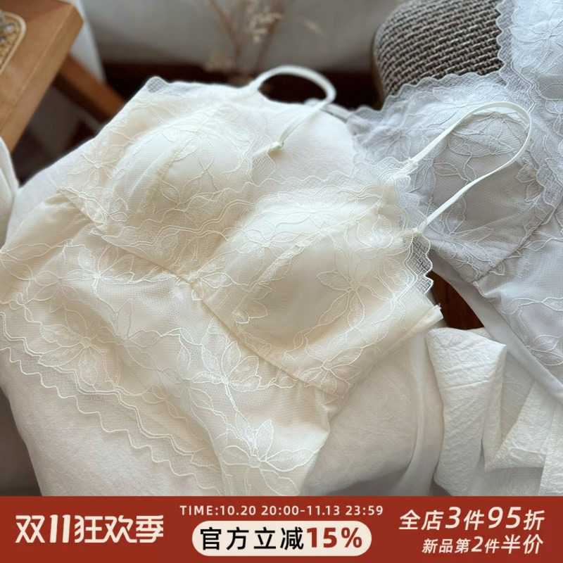 法式蕾丝美背小吊带背心内衣女纯欲风性感带罩杯文胸内搭外穿裹胸