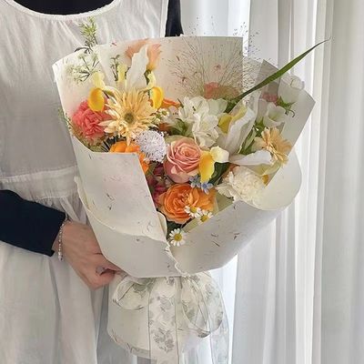 花瓣纸花束包花纸手撕复工东巴纸平面印刷牛皮纸鲜花花艺包装纸用