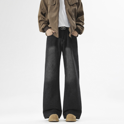 黑色cleanfit微喇牛仔裤阔腿裤男