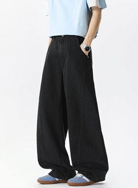 黑色弯刀休闲裤男春夏新款潮牌痞帅cleanfit裤子直筒宽松阔腿长裤