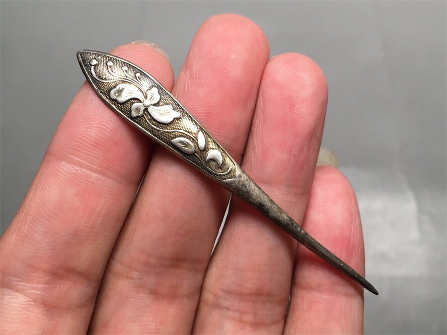 原味传世老包浆清代苏工江南名楼款陈源茂银鎏金单尖发簪银簪子