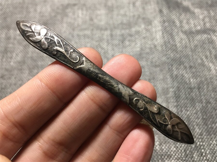 原味老银包浆清代苏工名楼天仁款錾刻花卉银双尖发簪老银器首饰
