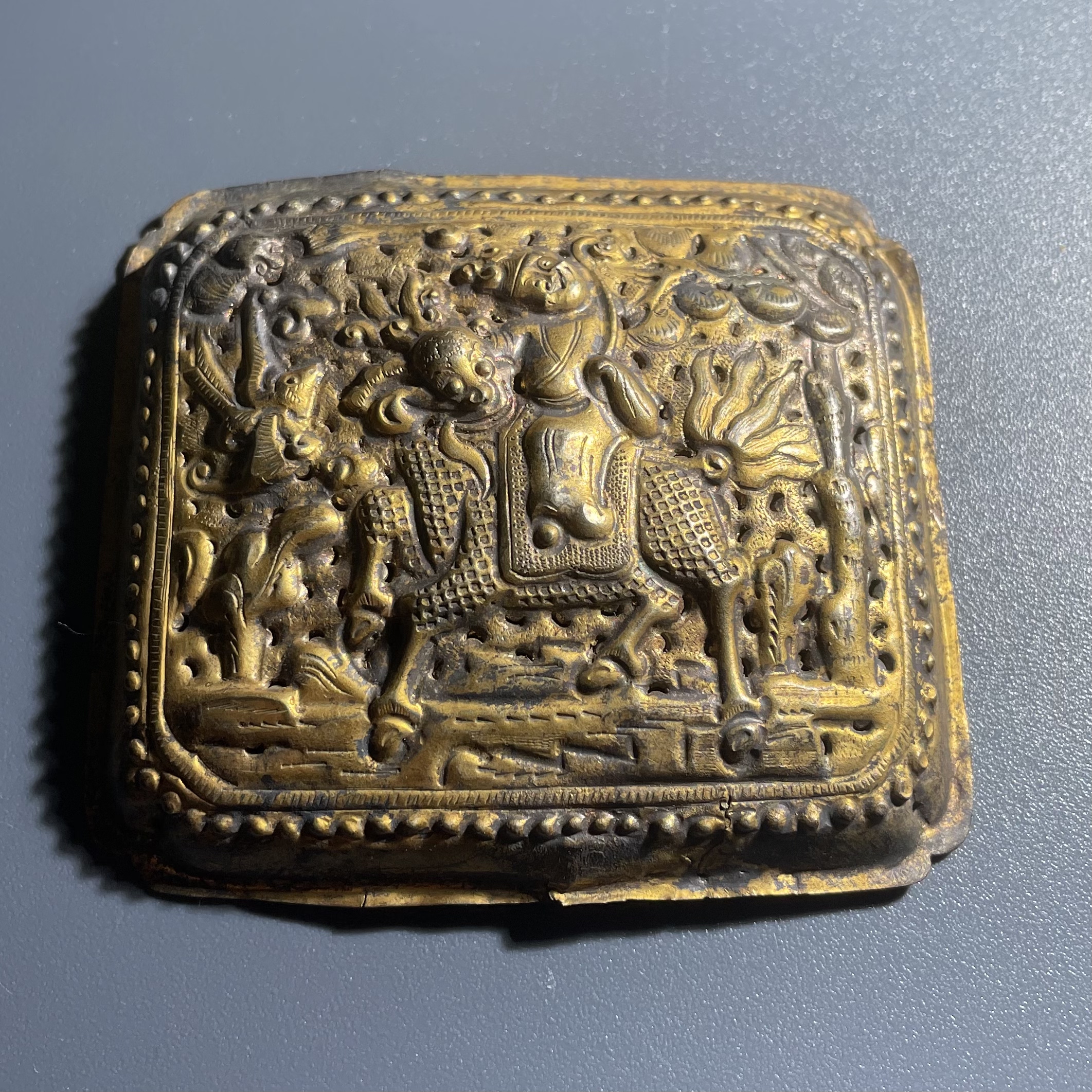 真品老包浆清代苏工银鎏金麒麟送子大型帽正精美老物件饰品保真老