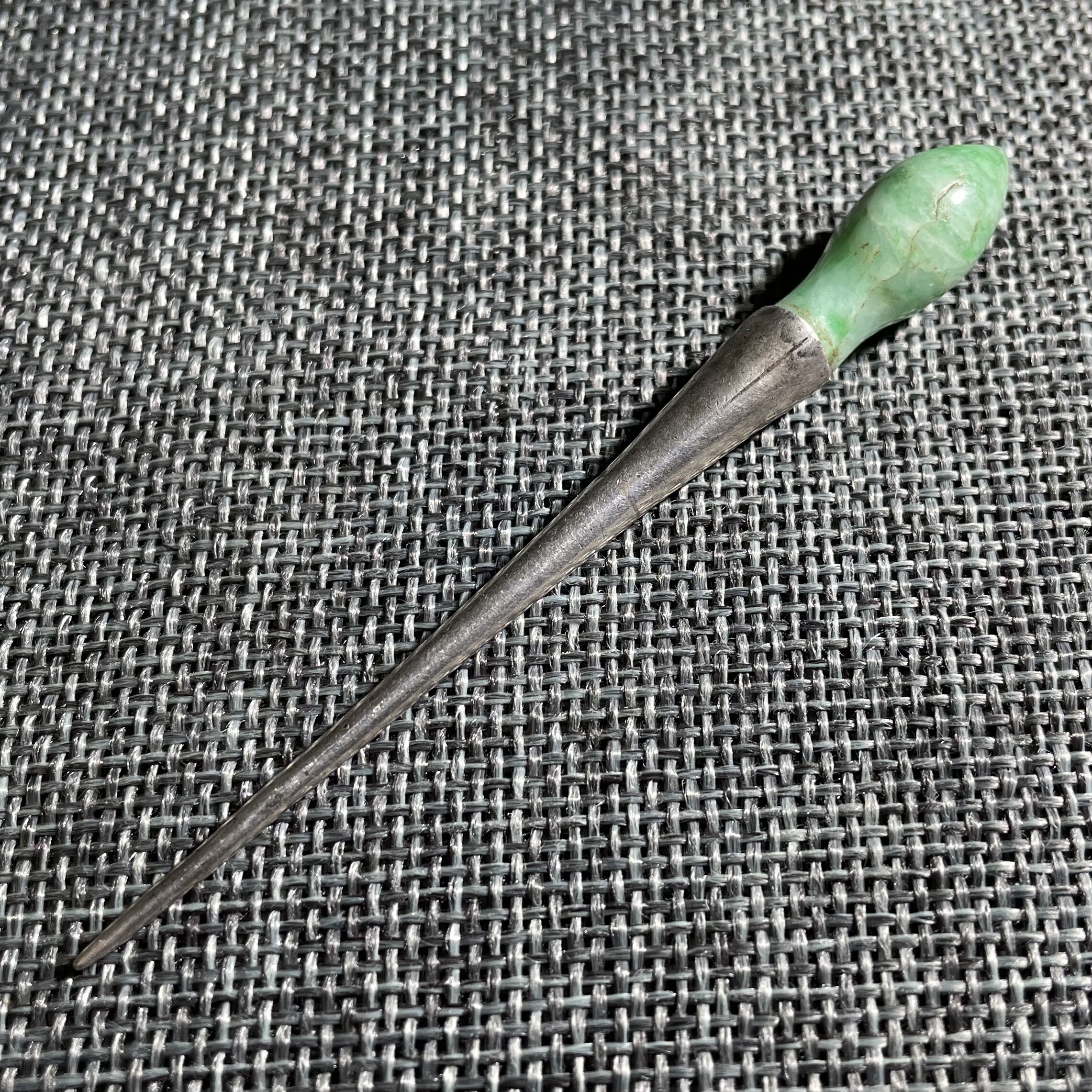 真品老包浆清代老银嵌翡翠发簪头饰首饰民俗老物件收藏保真保老