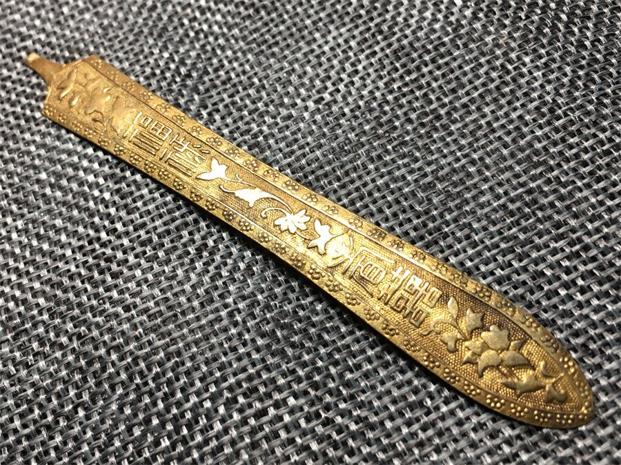 金水一流传世精美清代苏工顺字款花卉福禄寿喜铜鎏金发簪柄老头饰