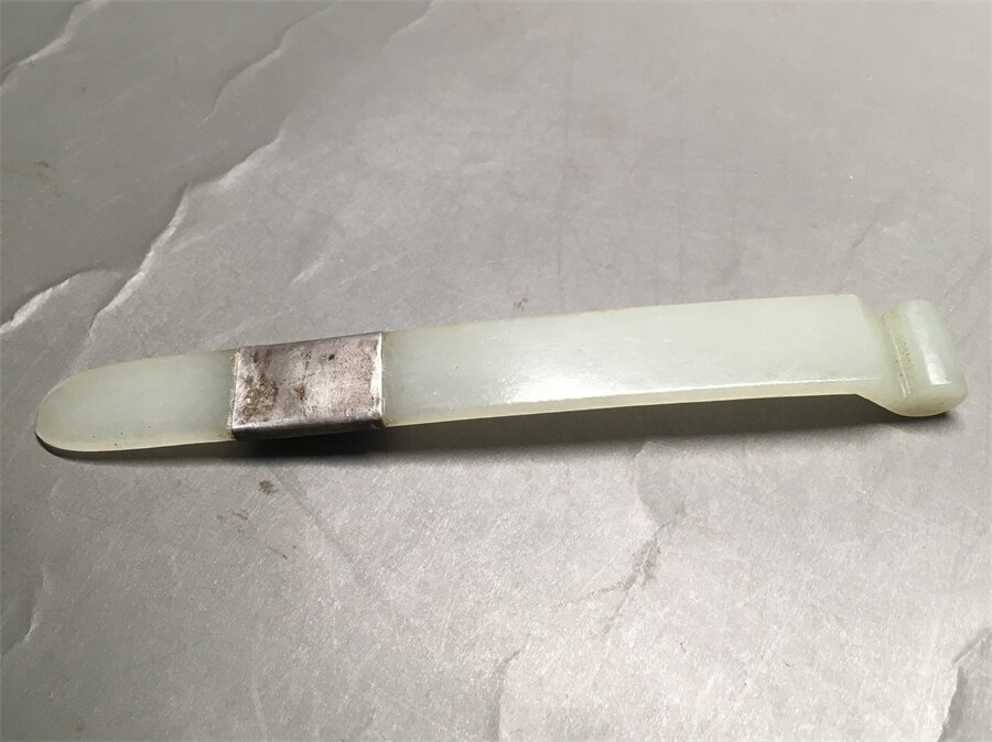 洁白油润清代苏工老坑和田二级白玉扁方发簪老包银玉簪子首饰保真