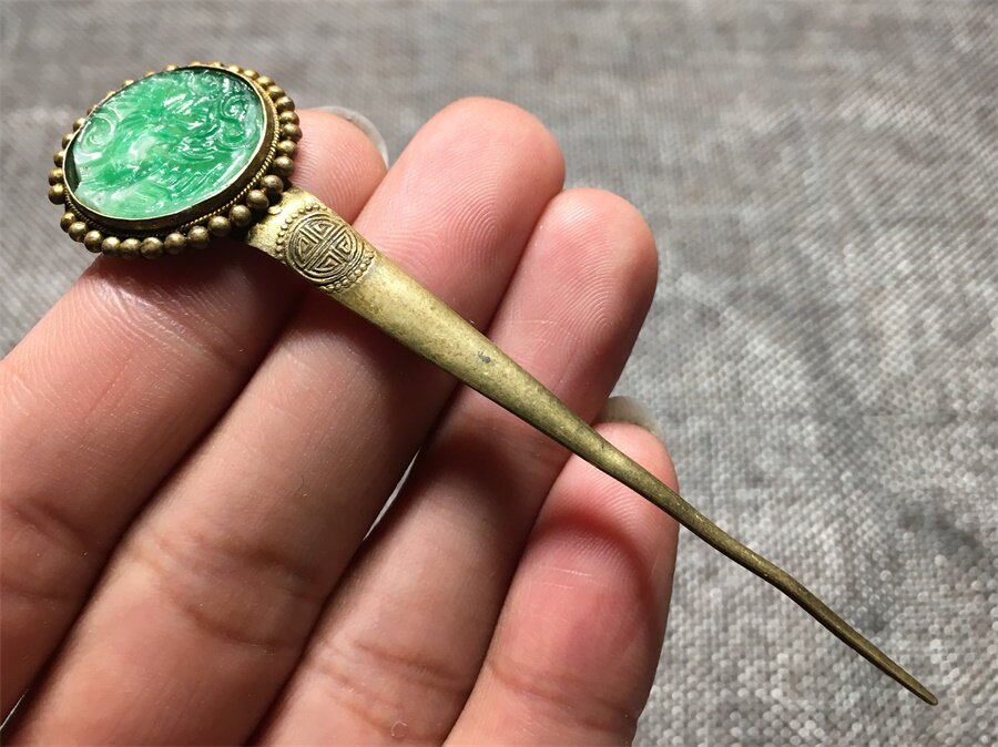传世清代苏工大丰款团寿纹嵌蓝琉璃宝团凤珠圈发簪老簪子头饰保真