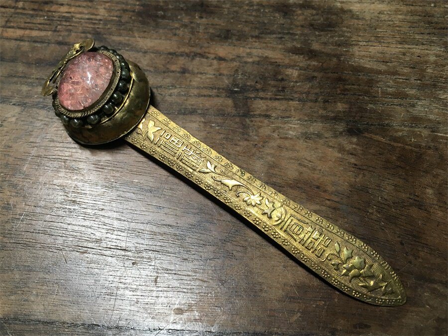 精美清代苏工顺字款福禄寿喜嵌宝如意鎏金发簪老首饰金水好老物件