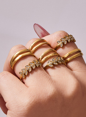 欧美ins简约设计几何叶子麦穗镶