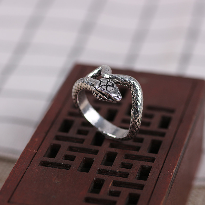 欧美时尚潮流朋克嘻哈风复古动物眼镜蛇造型男士开口戒指情侣礼物